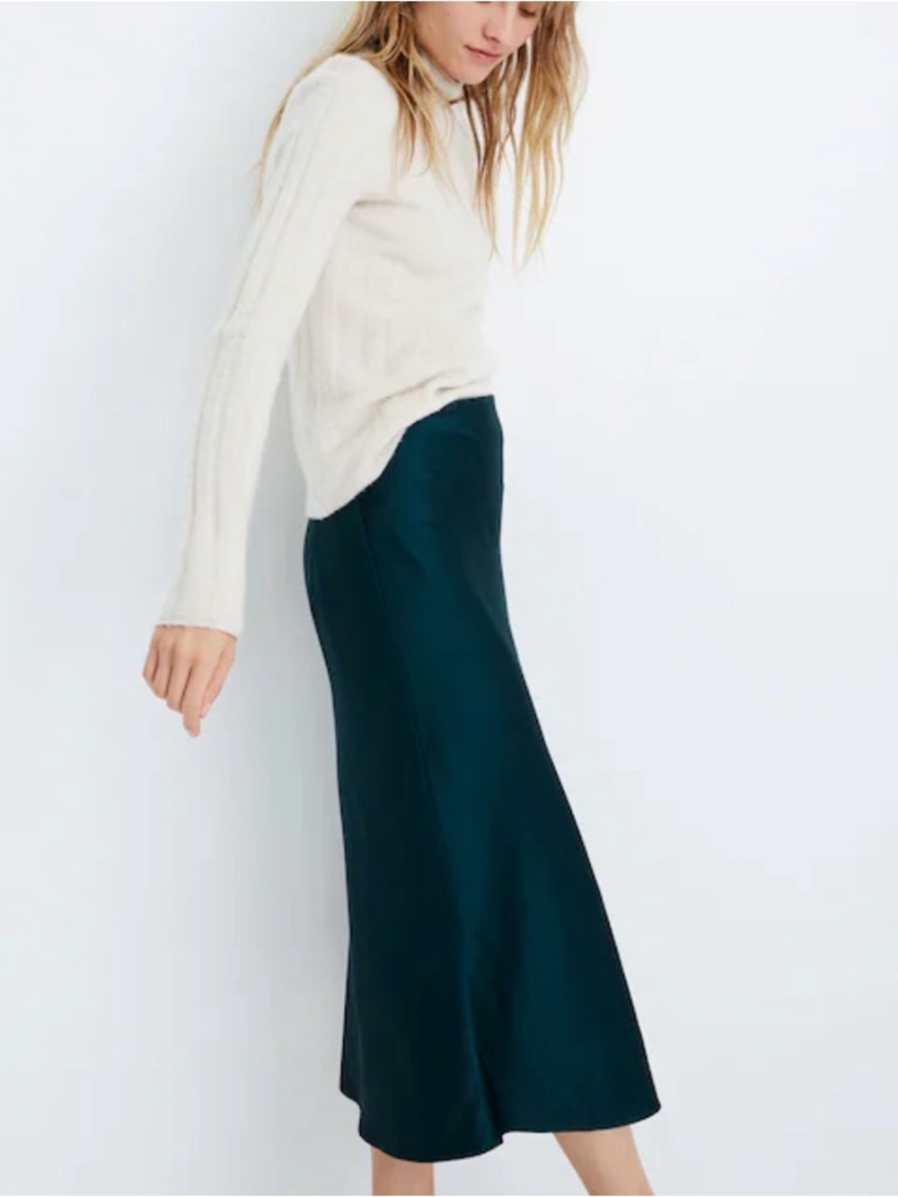 Madewell Emerald Green/Dark Teal Satin Midi Slip Skirt - Luxe & Chic - Size 12 - Picture 3 of 7